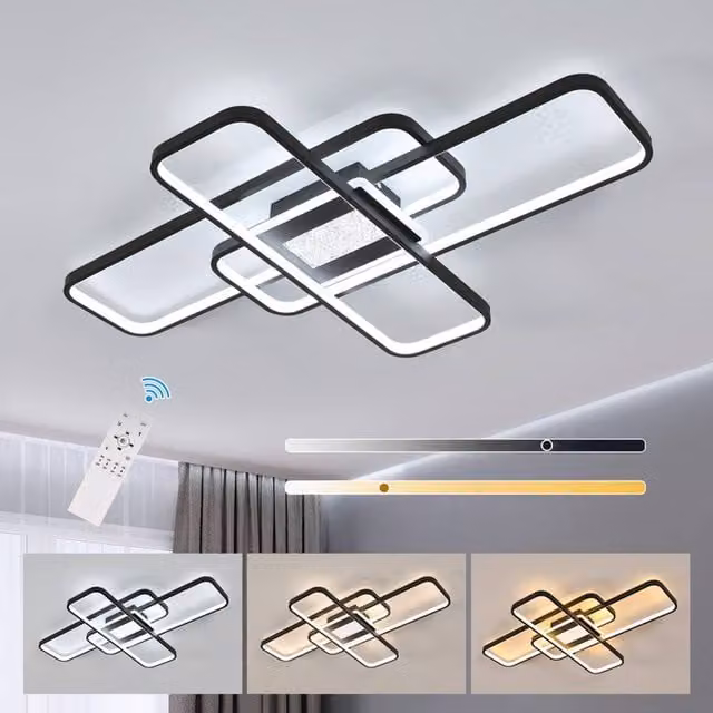 COMELY Dimmable LED Rectangular Ceiling Light in Black, 56W, W: 90 cm