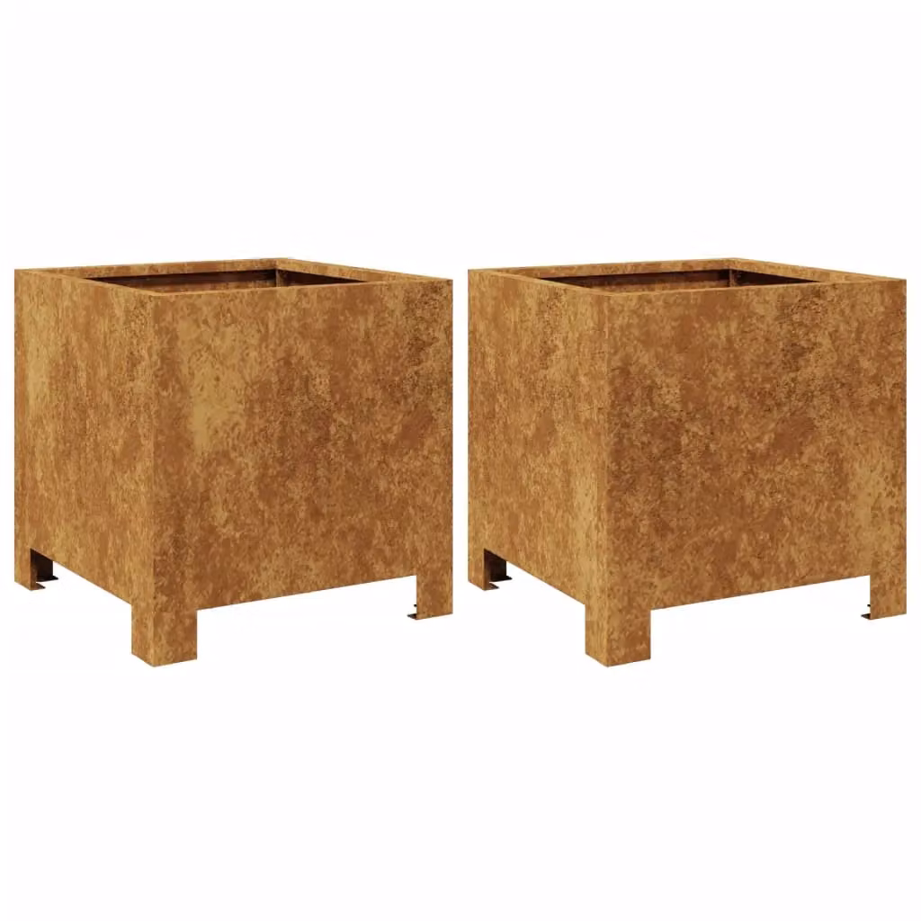 Berkfield Home Garden Corten Steel Planter Set in Brown, 2 Pieces, W/D/H: 30 x 30 x 30 cm – 2