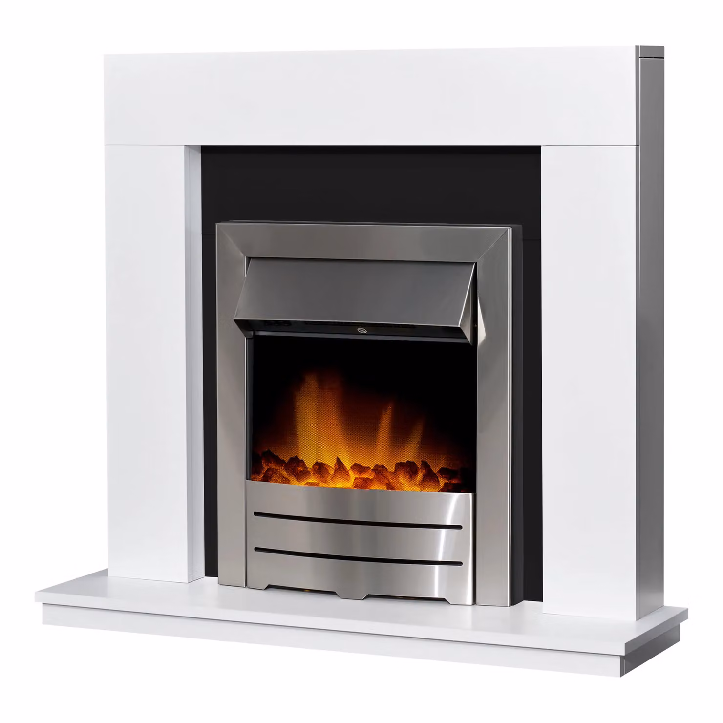 Adam Fires & Fireplaces Malmo Fireplace in White, Black and Grey with Colorado Electric Fire in Brushed Steel, 39 Inch – 6