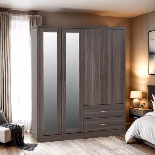 Seconique Lisbon 4 Door Wardrobe with Integrated Drawers and Mirror in Black Wood Grain, W/D/H: 187 x 53.5 x 157 cm – 2