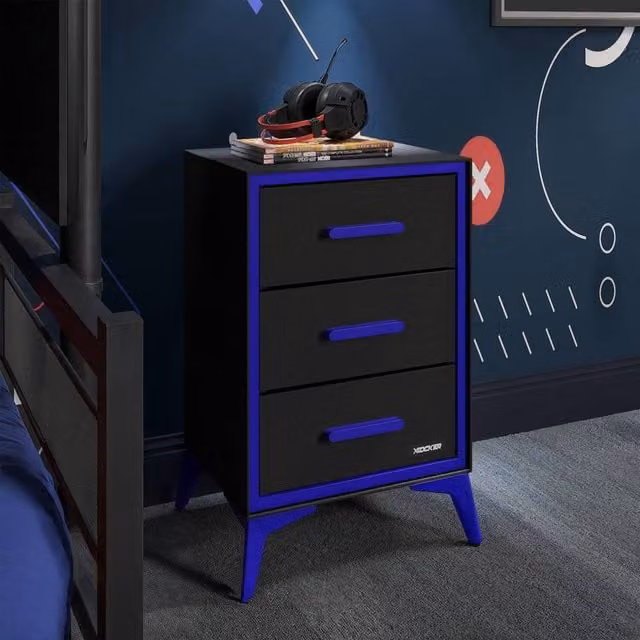 X Rocker Modern Freestanding Storage Chest in Black, Blue and Red