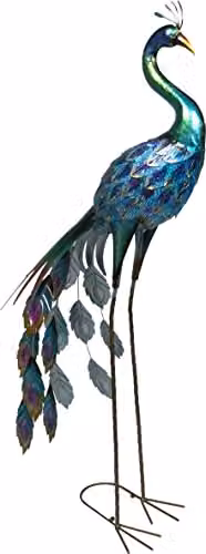 St Helens Home & Garden Metal Elegant Peacock Free Standing Garden Ornament Sculpture in Blue, Green and Multicolour, Height: 110 cm