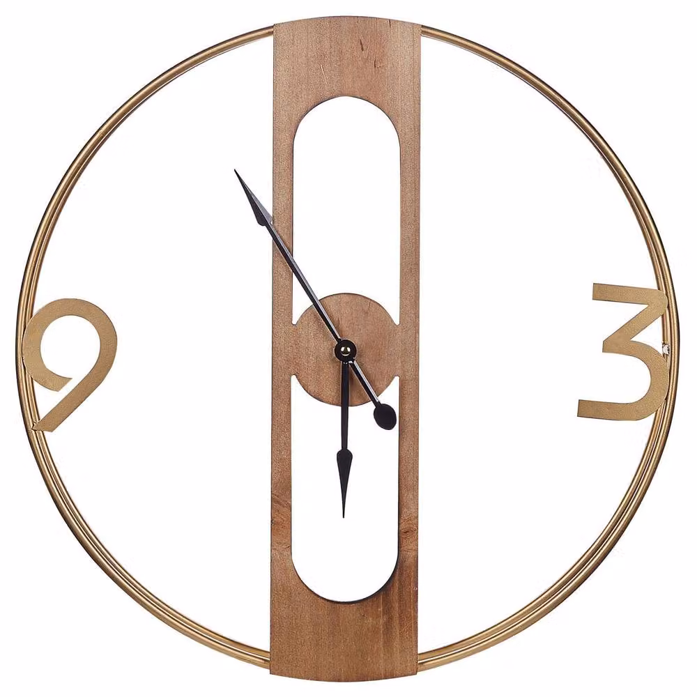 Wyld and Coco Rustic Round Analog Wall Clock in Brown with Wood and Metal Effect, Diameter: 50 cm – 2
