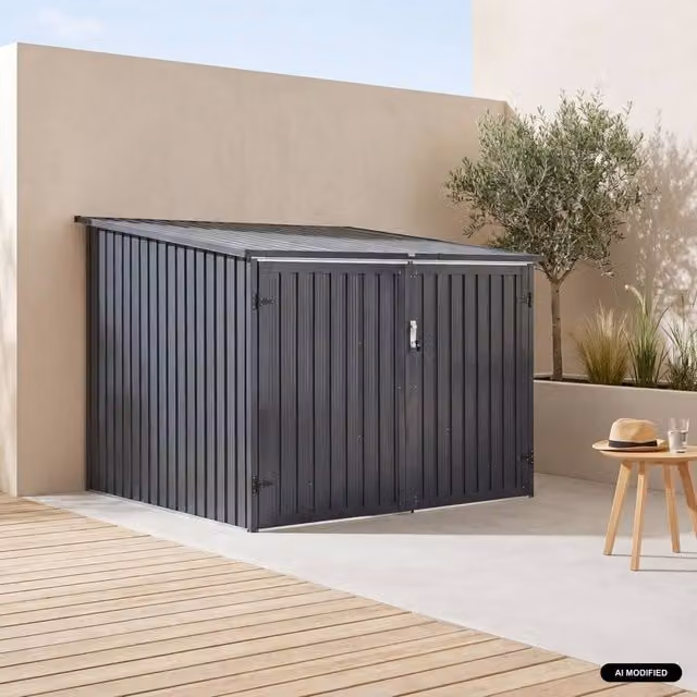 sweeek Grey Galvanised Steel 4-Bicycle Shelter with Anchor Kit, W/D/H: 198 x 157 x 198 cm – 1