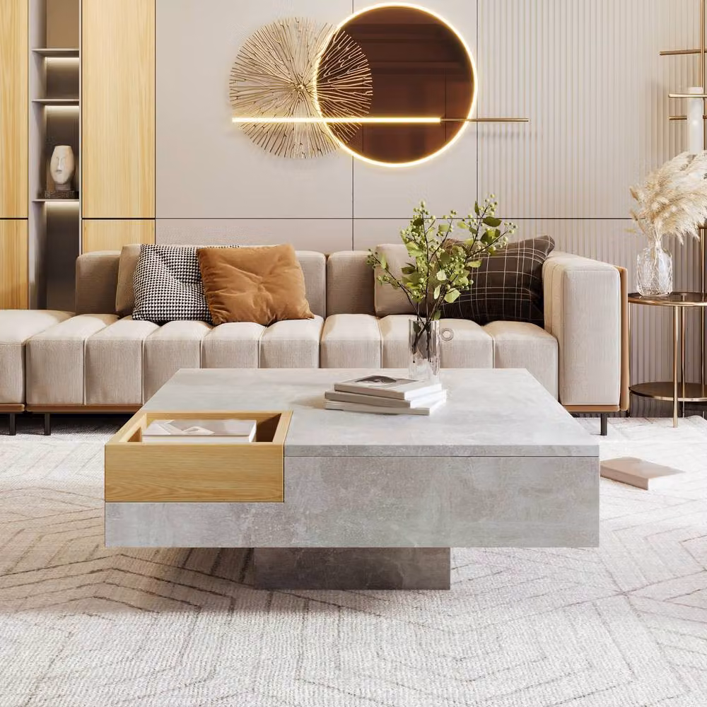 Merax Concrete Effect Square Coffee Table with Removable Storage Box in Grey, W/D/H: 72 x 72 x 30 cm – 4