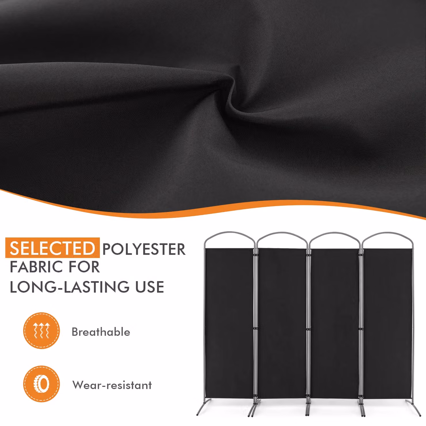 Costway 4 Panel Folding Privacy Screen Room Divider in Black, Height: 188 cm – 5
