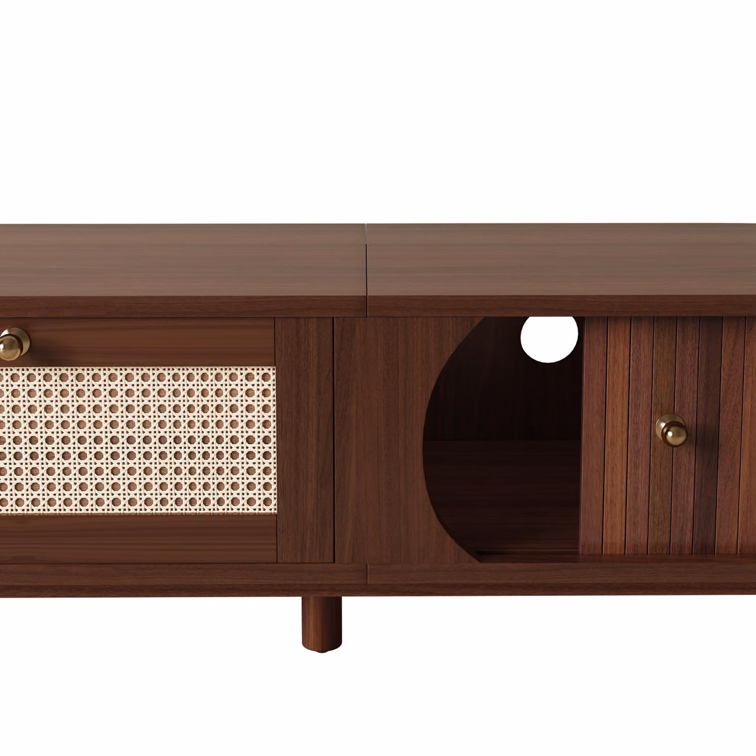 Aosom UK Modern Walnut TV Cabinet with Handwoven Rattan Drawers and Sliding Doors, W: 39.5 cm, D: 38 cm, H: 38 cm, Brown – 6