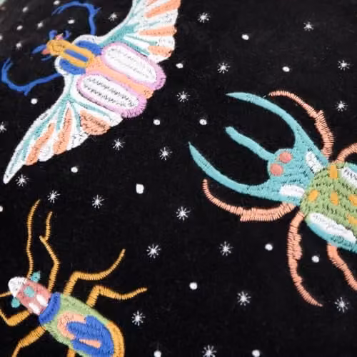 Wylder Tropics Darkling Beetles Embroidered Velvet Cushion in Black, W/D/H: 50 x 50 x 50 cm – 3