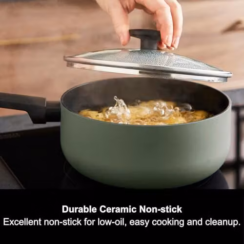 Morphy Richards 3-Piece Ceramic and Aluminium Saucepan Set, Green