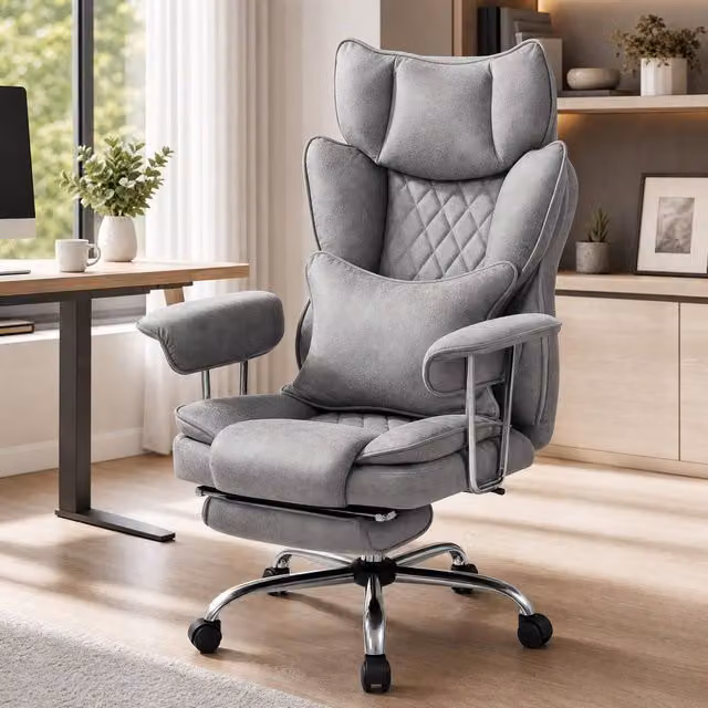 STILVORA Grey Synthetic Leather Executive Reclining Office Chair with Headrest, Armrests and Swivel Castors – 1