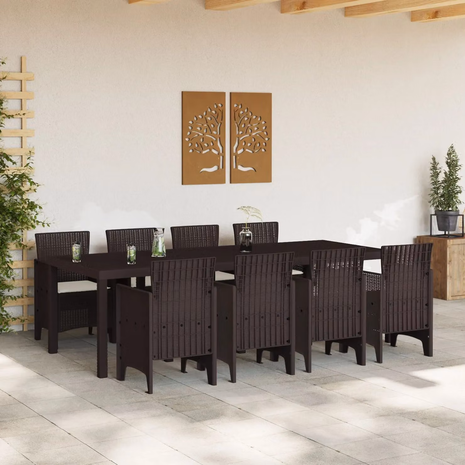 Berkfield Home 9 Piece Brown Poly Rattan Garden Dining Set with Cushions – 3