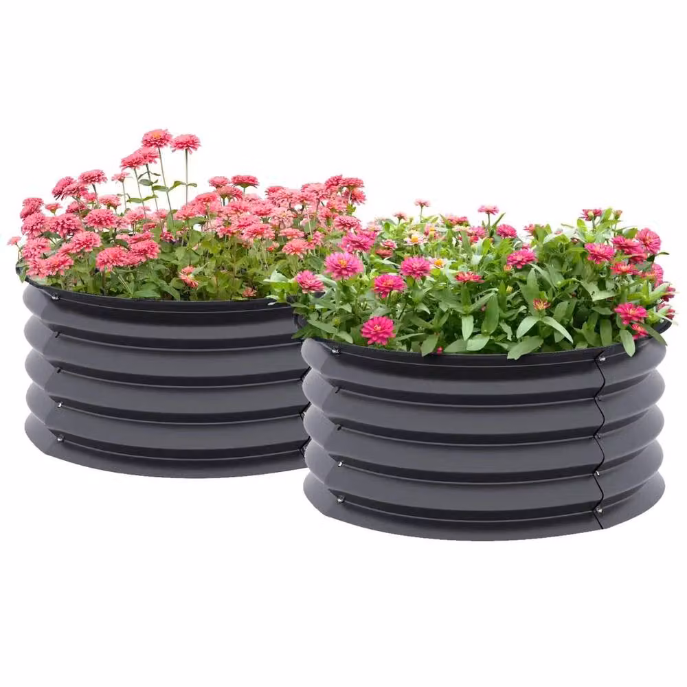 Kelvenix Set of 2 Grey Metal Raised Garden Bed Planter Boxes – 3