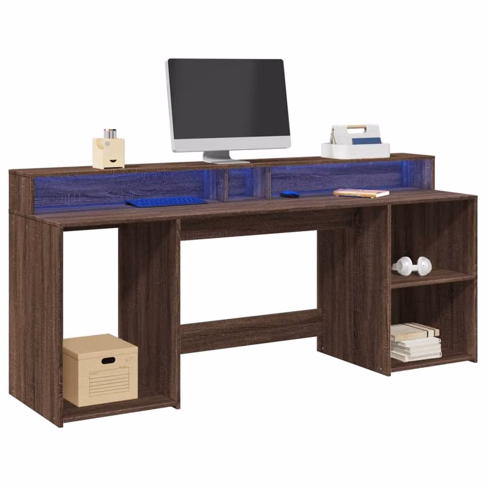 Berkfield Home Brown Oak Gaming Desk with LED Lights, W/D/H: 200 x 55 x 91 cm – 2