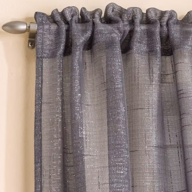Casablanca Grey Voile Panel Curtain with Rod Pocket, Width: 137 cm