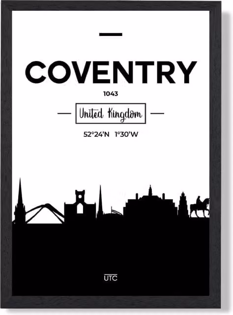 ARTZE Coventry Black and White City Skyline Framed Paper Poster Print – 1