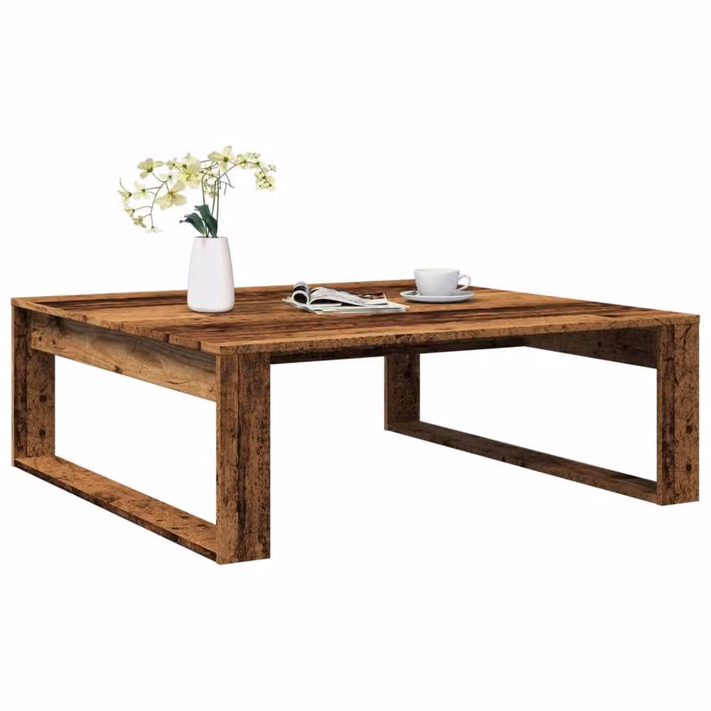 Berkfield Home Square Coffee Table in Brown Old Wood, W/D/H: 100 x 100 x 35 cm – 2