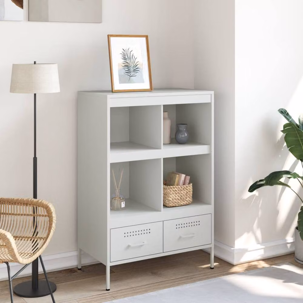 Berkfield Home Industrial White Steel Highboard with Hinged Doors and Internal Shelves W/D/H: 68 x 39 x 101.5 cm – 2