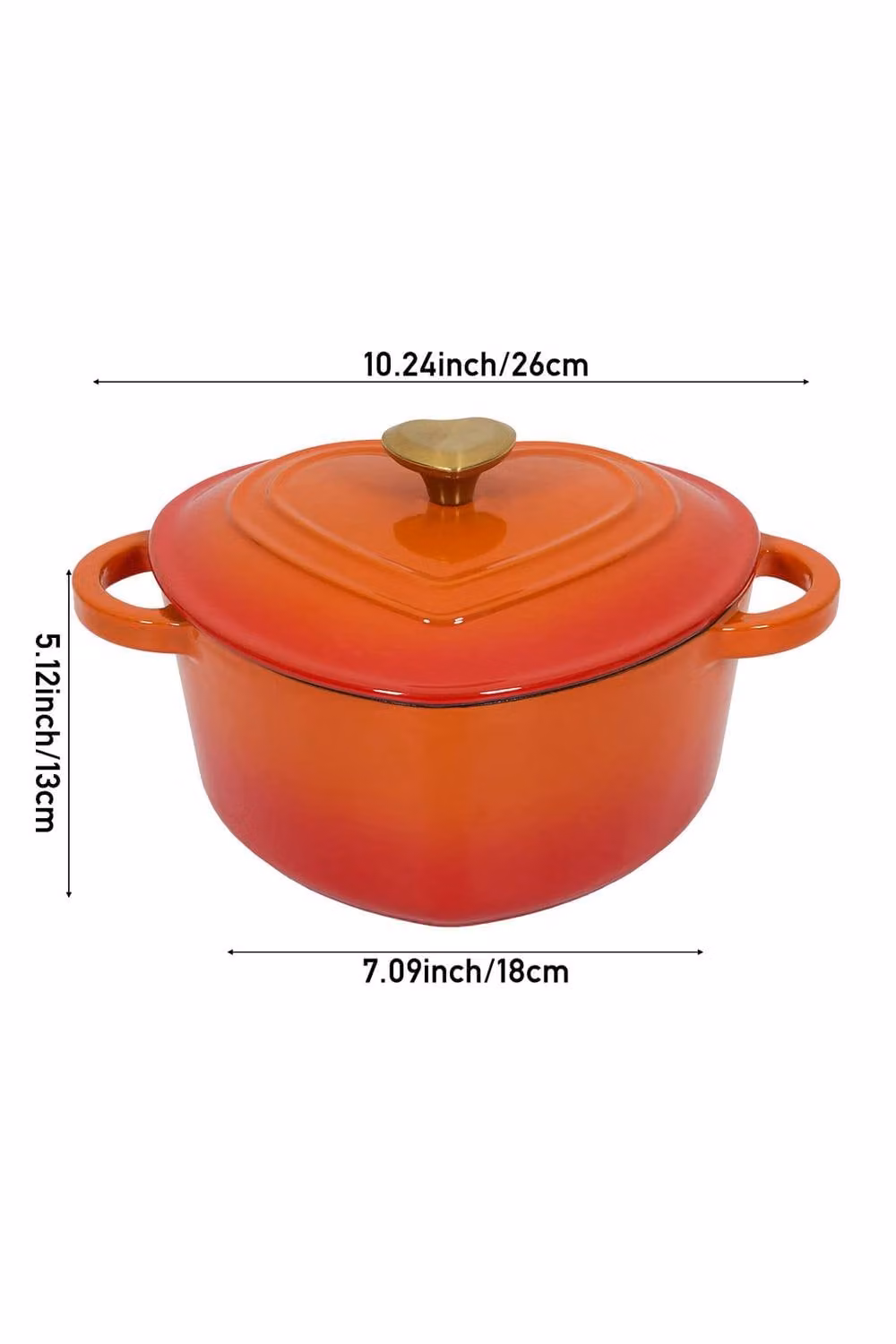 Living and Home Enamelled Cast Iron Heart-Shaped Dutch Oven Casserole Pot with Lid, Orange – 5