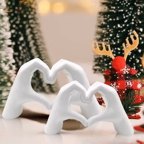 Huhote Modern Heart Hands Sculpture, White Minimalist Love Gesture Tabletop Decor – 3