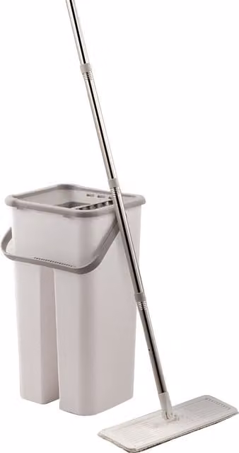 Komore Wet and Dry Flat Mop and Bucket Set with Wringer in Grey and White