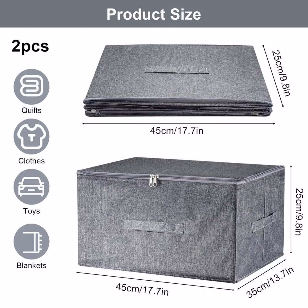KORVIXA 2-Piece Large Foldable Fabric Storage Boxes with Lid, Grey – 2