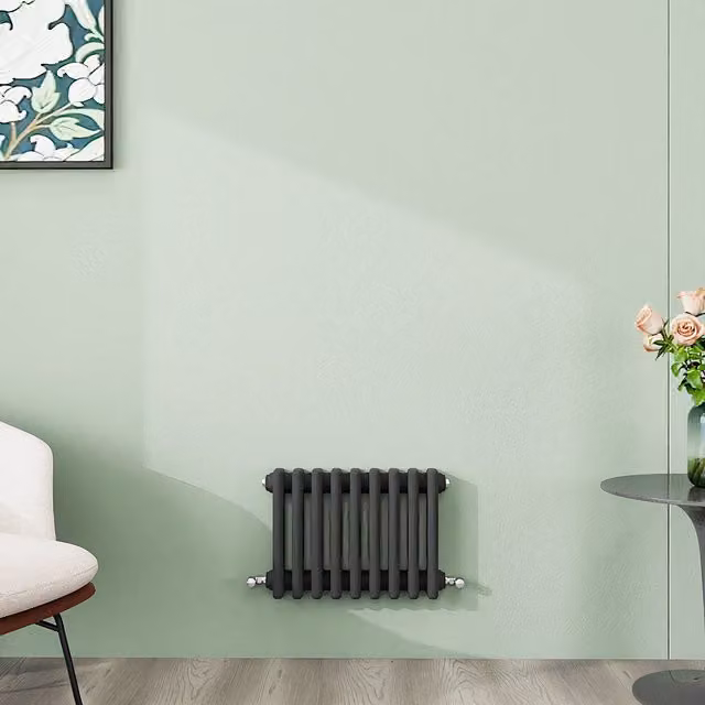 AicaBathroom Horizontal Traditional Cast Iron Style 3 Column Steel Radiator in Anthracite, H: 42.5 cm, W: 42.5 cm, D: 30 cm