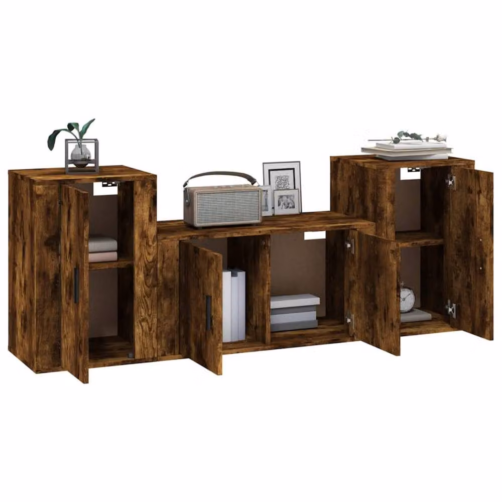 Berkfield Home 3 Piece Smoked Oak TV Cabinet Set in Brown – 3
