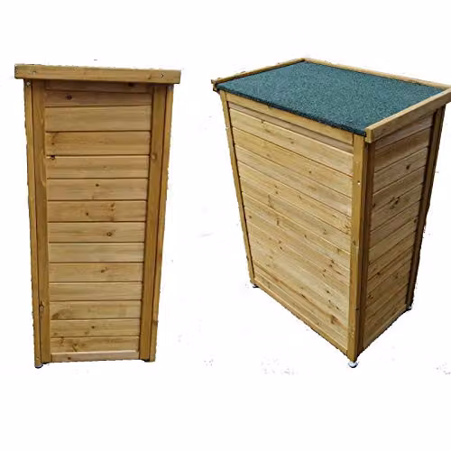 HYGRAD All Weather Wooden Outdoor Garden Storage Cabinet with Hinged Roof and Internal Shelves, Brown/Beige, W/D/H: 69 x 43 x 96 cm – 4