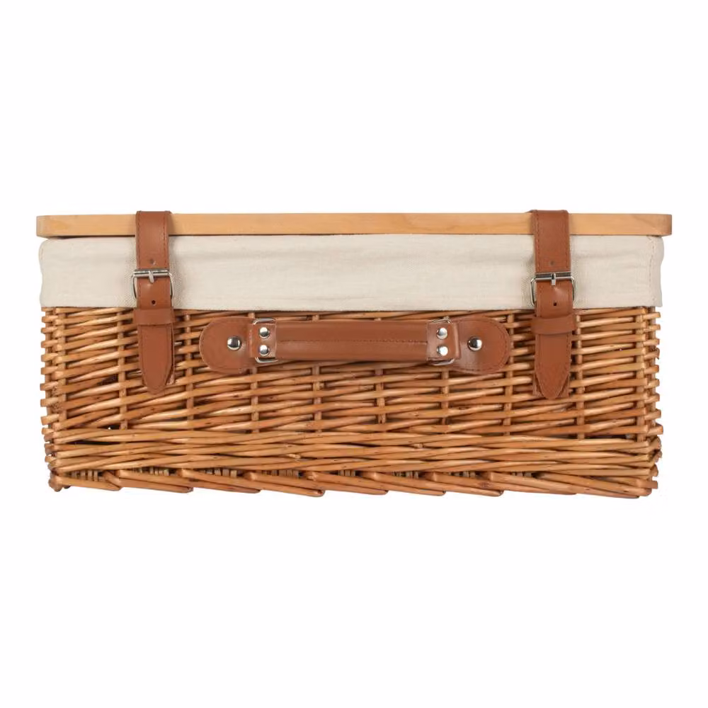 Red Hamper Double Steamed Willow Picnic Basket with Pinewood Lid and White Lining, Size XL – 2