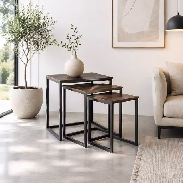 Wyld Haus Supa Metal Set of 3 C Shaped Nesting Side Tables in Brown and Black – 1