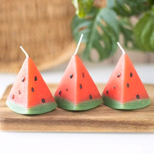 Uniqueful Set of 3 Multicolour Watermelon Shaped Candles