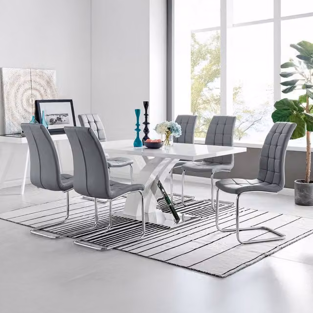 FurnitureboxUK Atlanta Rectangle White High Gloss Dining Table and 6 Murano Grey Chairs