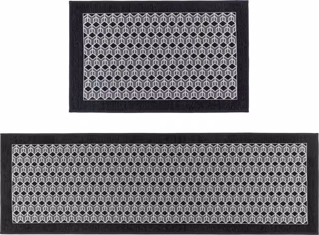 JVL Allure Machine Washable Non-Slip Doormat and Runner Set in Black