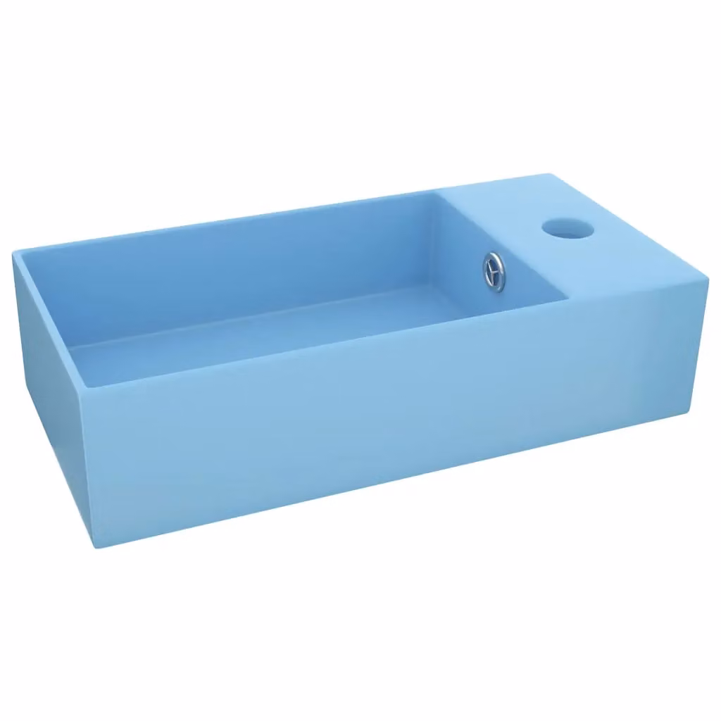 Berkfield Home Rectangular Ceramic Countertop Bathroom Sink with Overflow in Light Blue – 2