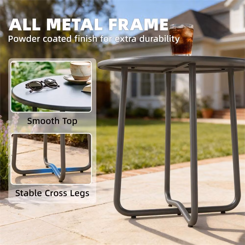 EONLION Modern Matt Grey Metal Garden Side Table – 4