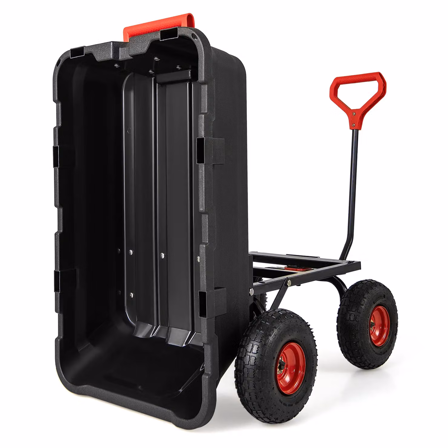 Gymax Heavy Duty Poly Garden Dump Cart with Adjustable Handle in Black – 10
