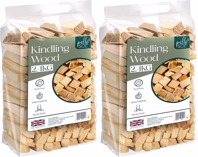 Pelle & Sol Kiln Dried Kindling Wood, 2 x 2.4 kg Packs