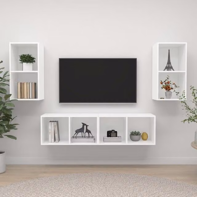 Berkfield Home Set of 4 Wall-mounted White MDF TV Cabinets – 1