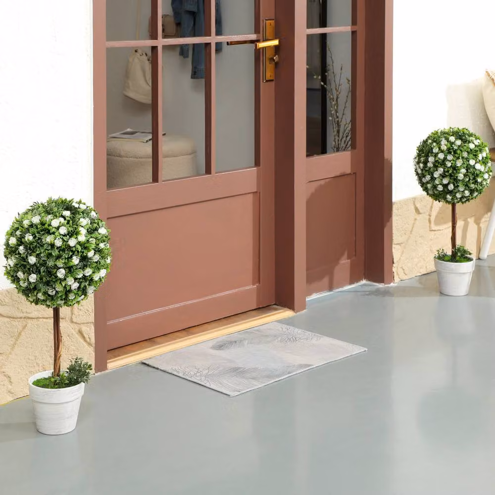STILVORA Set of 2 Artificial Rose Topiary Plants in Green and White Pots, Height: 60 cm – 2