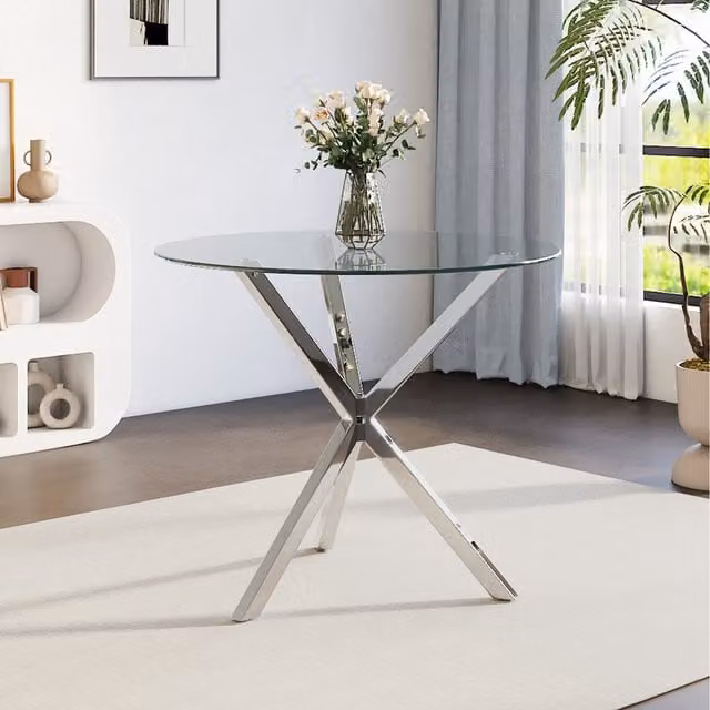 Komore Modern Round Glass Coffee Table in Transparent and Silver