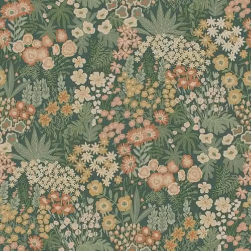 Holden Decor Everbloom Floral and Forest Themed Wallpaper in Emerald Green and Multicolour
