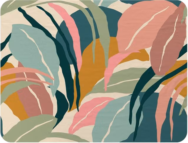 Benjamin Tate Design Floral Abstract Leaves Fleece Blanket in Yellow, Beige and Multicolour, W/D/H: 120 x 150 cm – 2