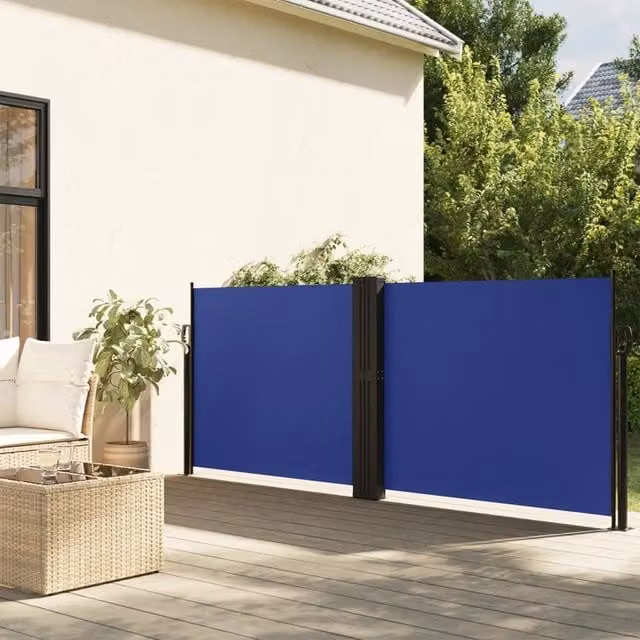 Berkfield Home Blue Retractable Side Awning with Manual Pull Polyester Fabric W/D/H: 100 x 600 cm
