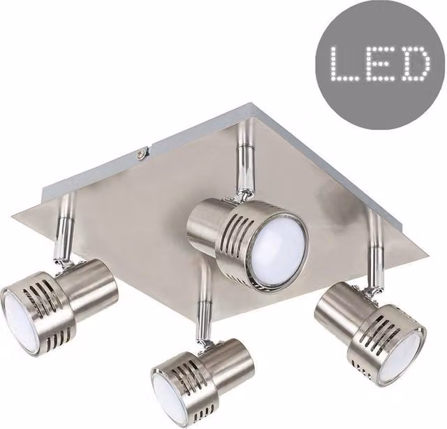 ValueLights Silver Metal Ceiling Bar Spotlight with 4 x Warm White GU10 LED Bulbs