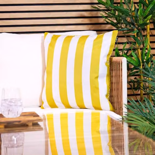 Bean Bag Bazaar Stripe Collection Outdoor Cushions, Set of 2, Blue and Yellow, W/D/H: 43 x 43 x 43 cm – 3
