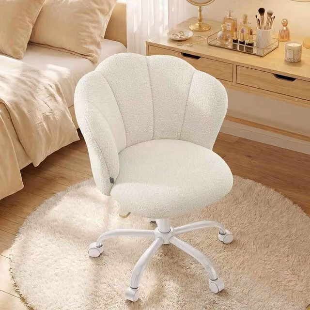 The Bazaarist Teddy Fleece Swivel Vanity Chair in White