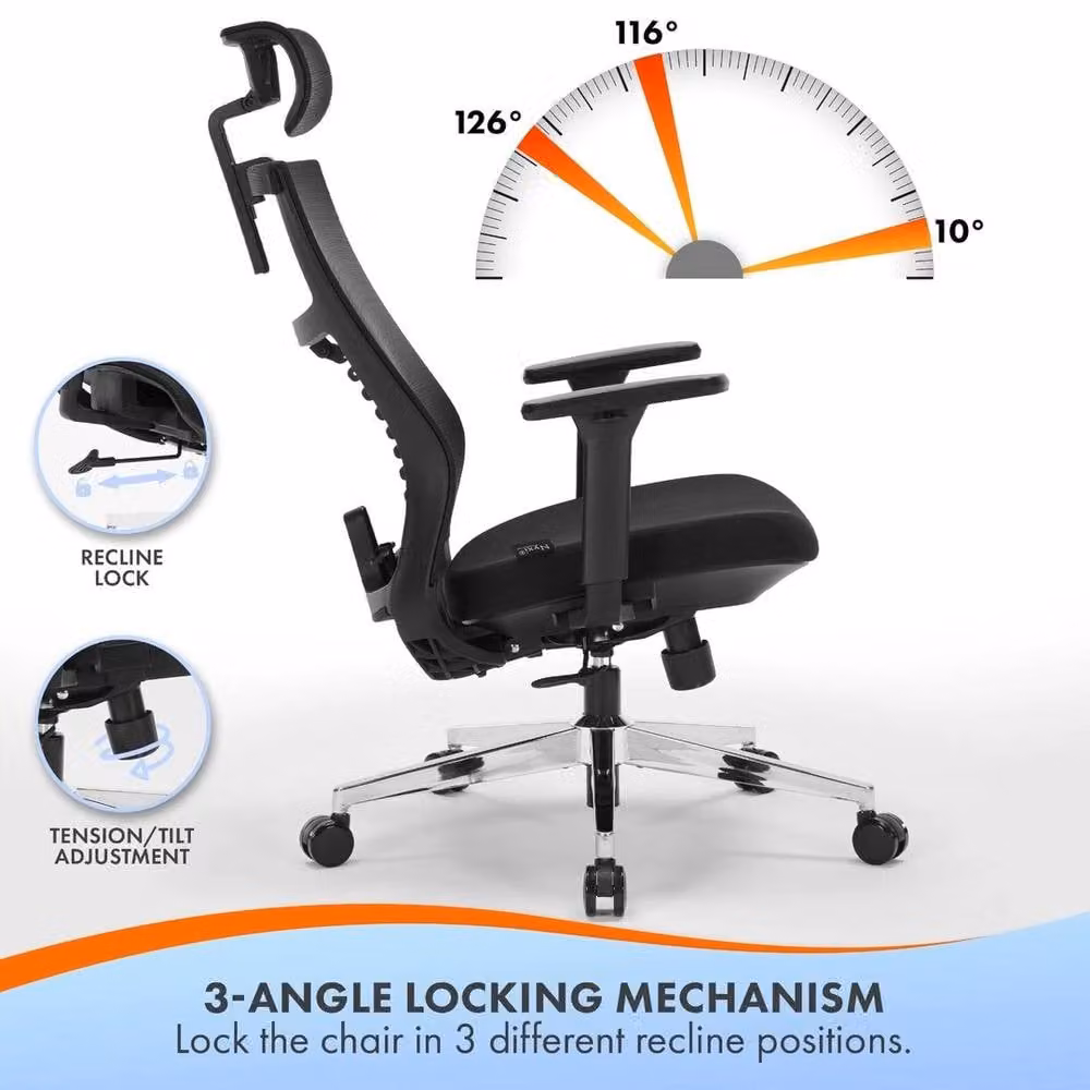 EONLION Model 799 Premium Office Chair with Foam Seat in Black, Width: 100 cm – 4