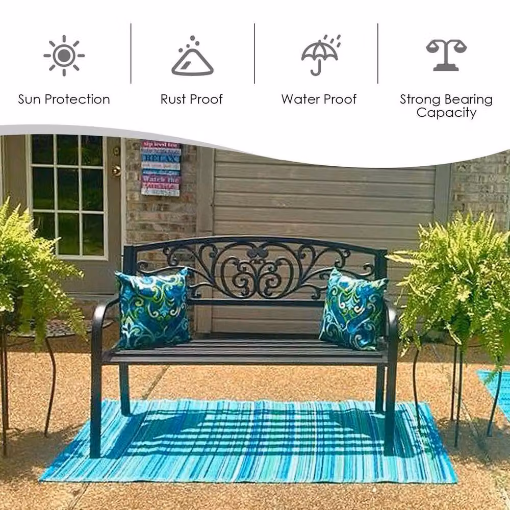 Kelvenix Classic Metal Garden Bench in Matt Black – 3