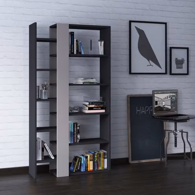Decortie Lift Modern Bookcase Display Unit in Anthracite Grey, W/D/H: 80 x 29 x 151 cm