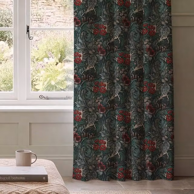 HOUSE Llewelyn-Bowen Hedgerovia Made To Measure Floral Printed Velvet Opaque Thermal Insulating Curtains in Rosetint